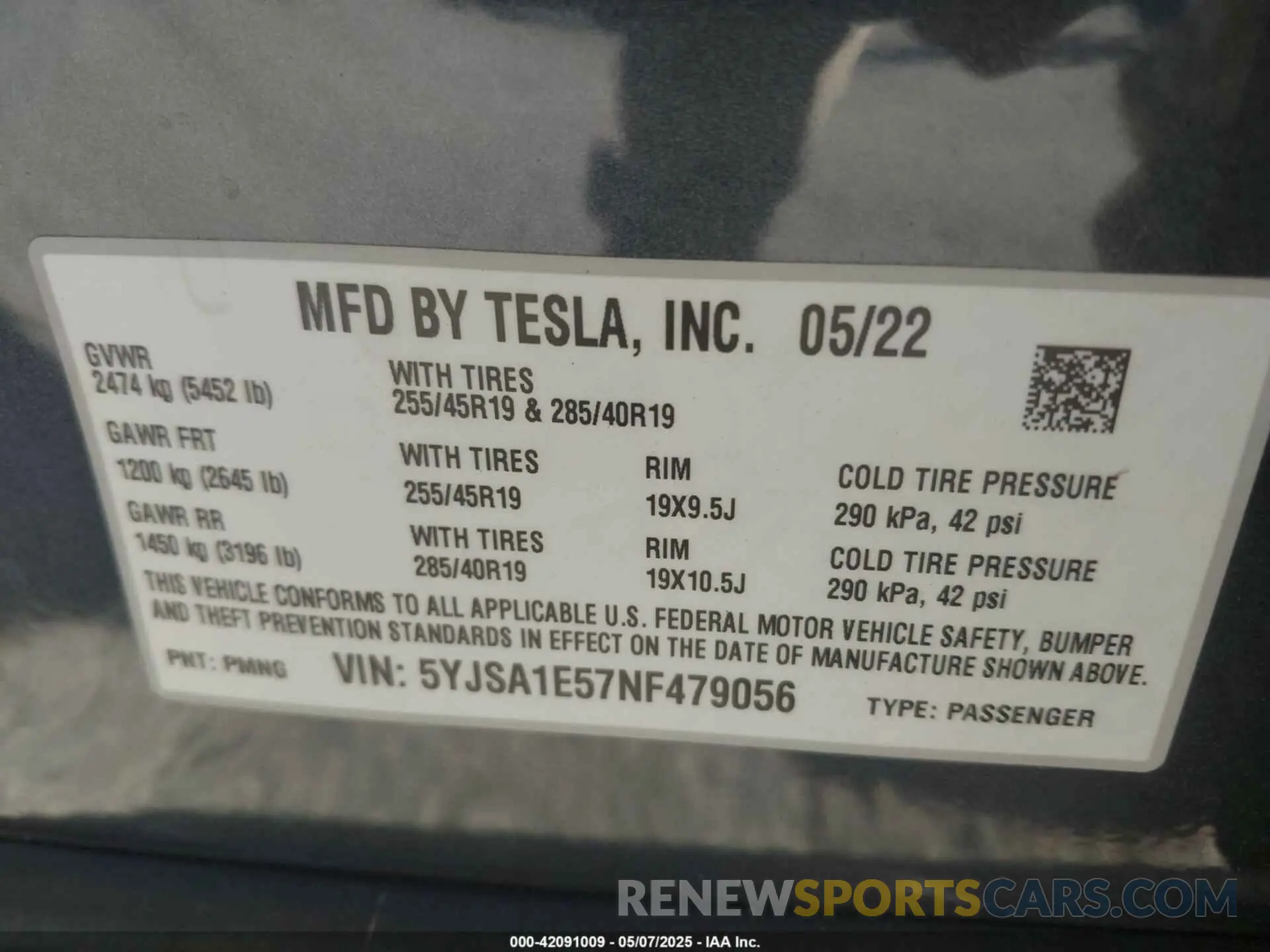 9 Фотография поврежденного автомобиля 5YJSA1E57NF479056 TESLA MODEL S 2022