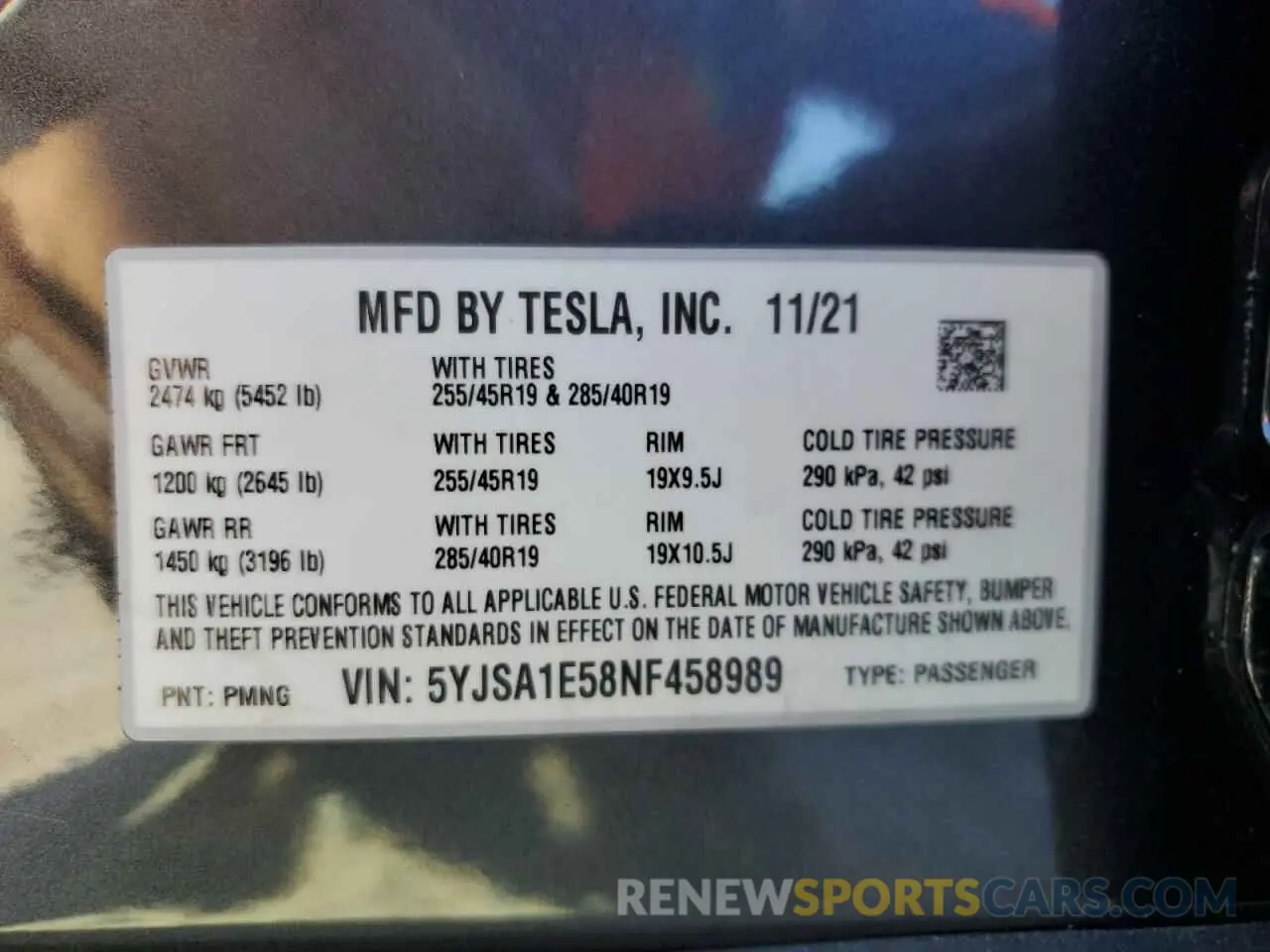 13 Photograph of a damaged car 5YJSA1E58NF458989 TESLA MODEL S 2022