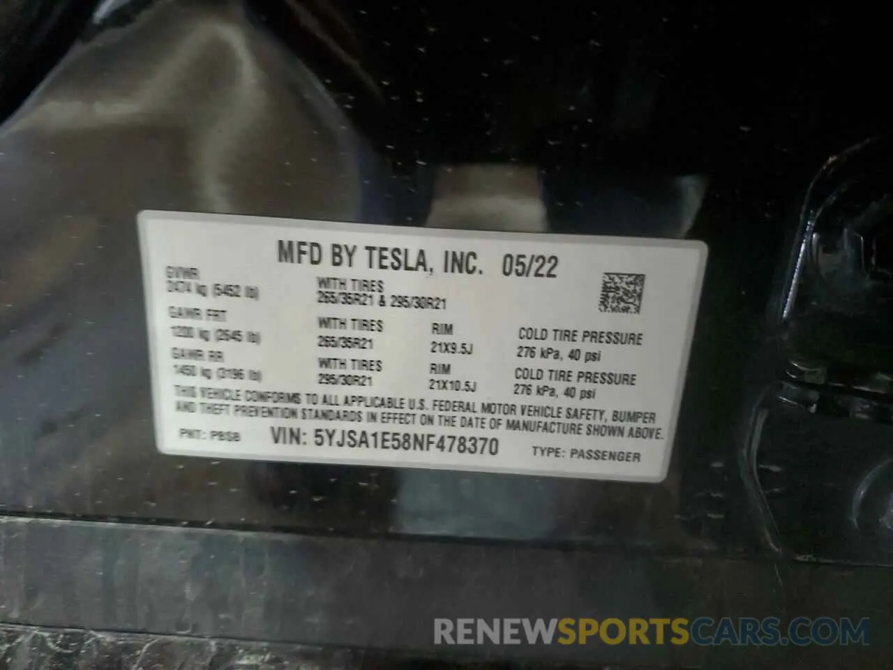 13 Фотография поврежденного автомобиля 5YJSA1E58NF478370 TESLA MODEL S 2022