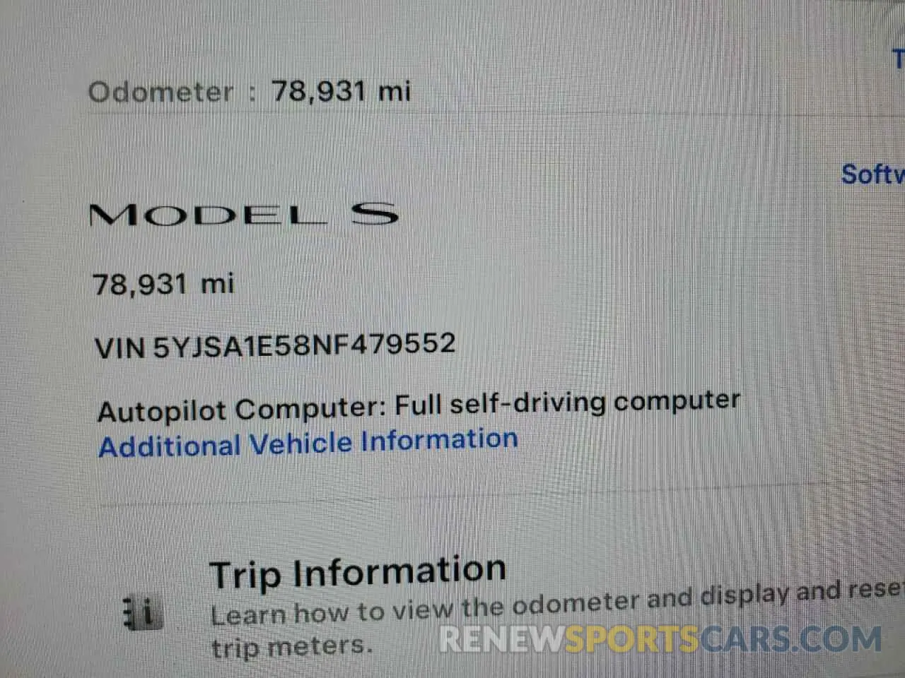 9 Фотография поврежденного автомобиля 5YJSA1E58NF479552 TESLA MODEL S 2022