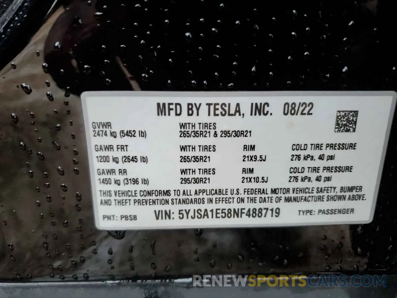 12 Фотография поврежденного автомобиля 5YJSA1E58NF488719 TESLA MODEL S 2022