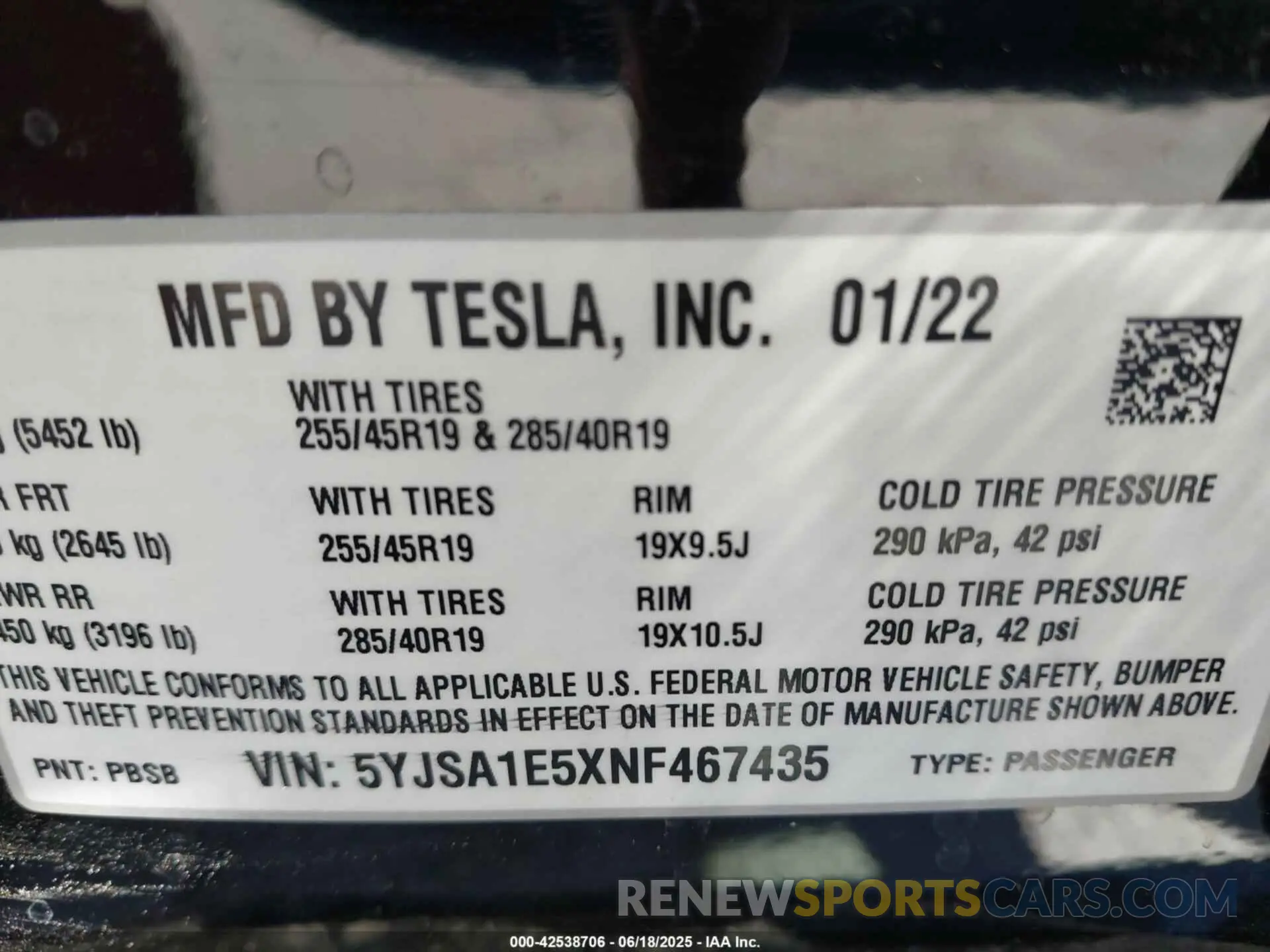9 Фотография поврежденного автомобиля 5YJSA1E5XNF467435 TESLA MODEL S 2022