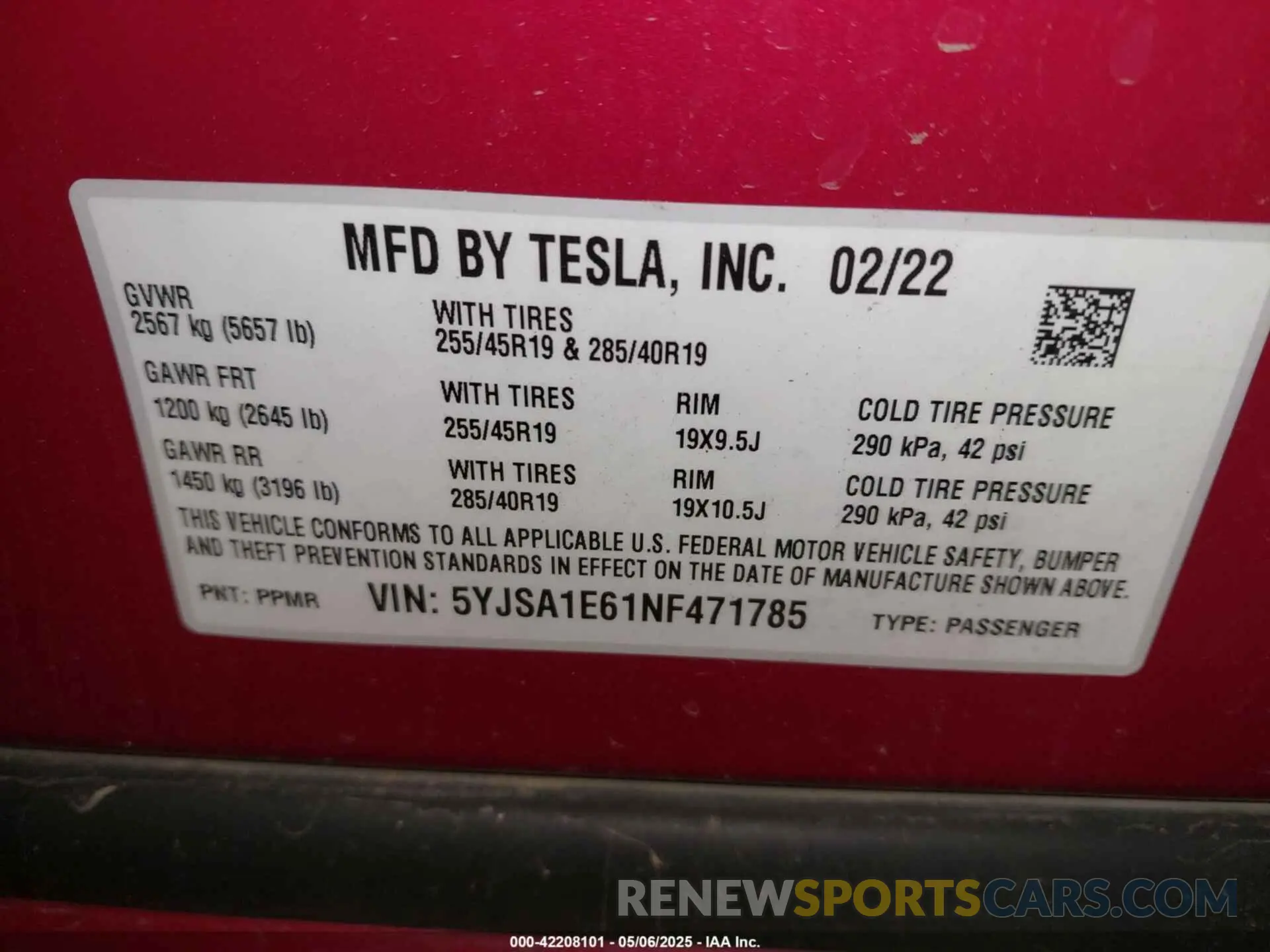 9 Фотография поврежденного автомобиля 5YJSA1E61NF471785 TESLA MODEL S 2022