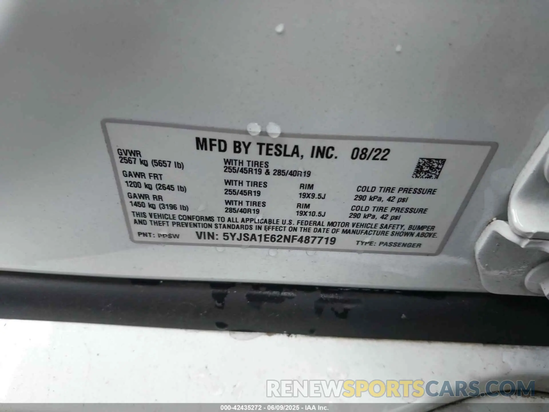 9 Фотография поврежденного автомобиля 5YJSA1E62NF487719 TESLA MODEL S 2022