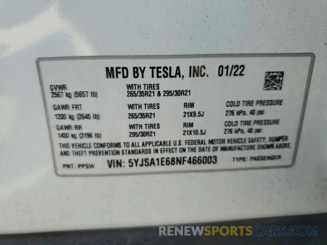 14 Фотография поврежденного автомобиля 5YJSA1E68NF466003 TESLA MODEL S 2022