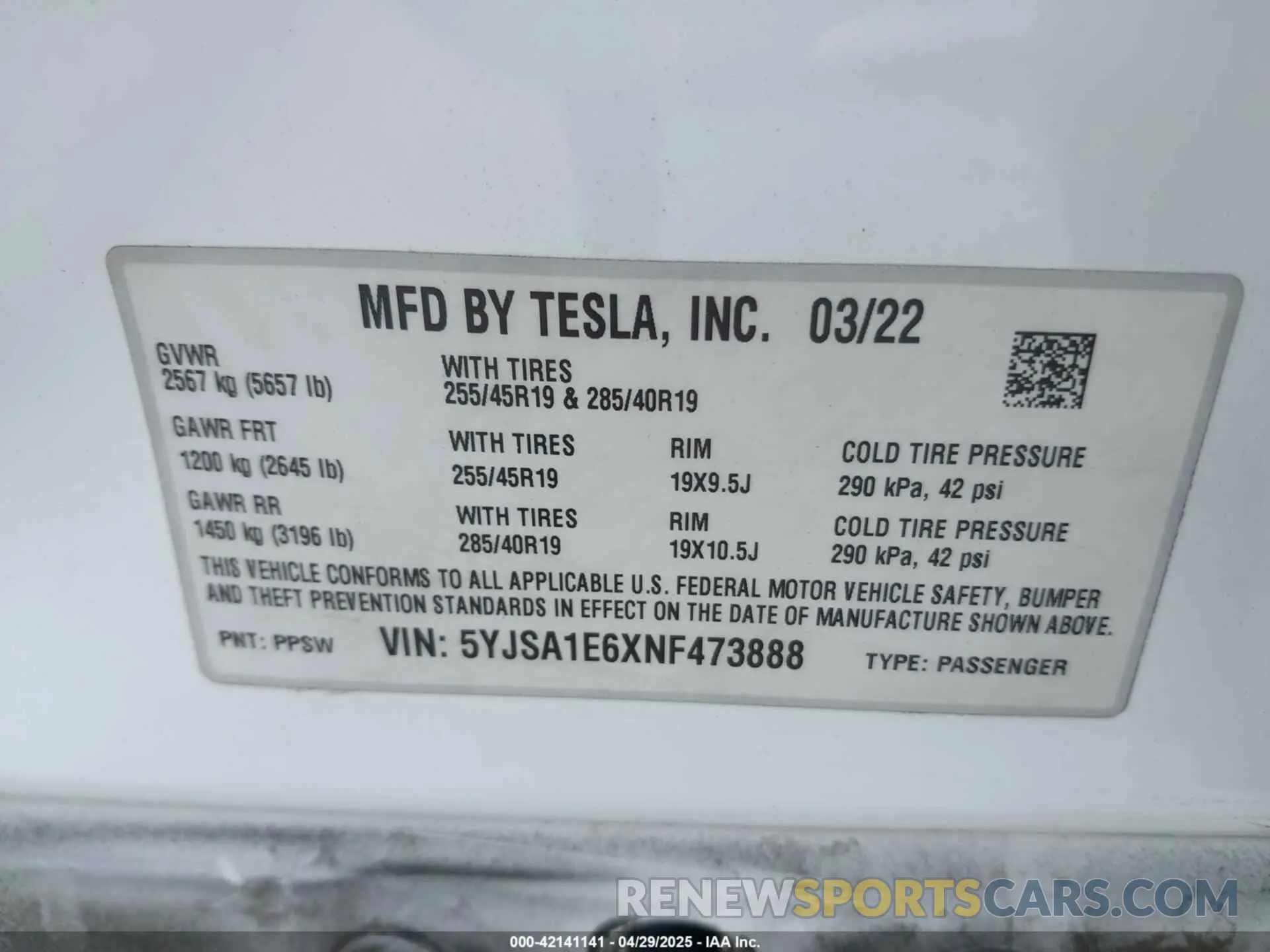 9 Фотография поврежденного автомобиля 5YJSA1E6XNF473888 TESLA MODEL S 2022