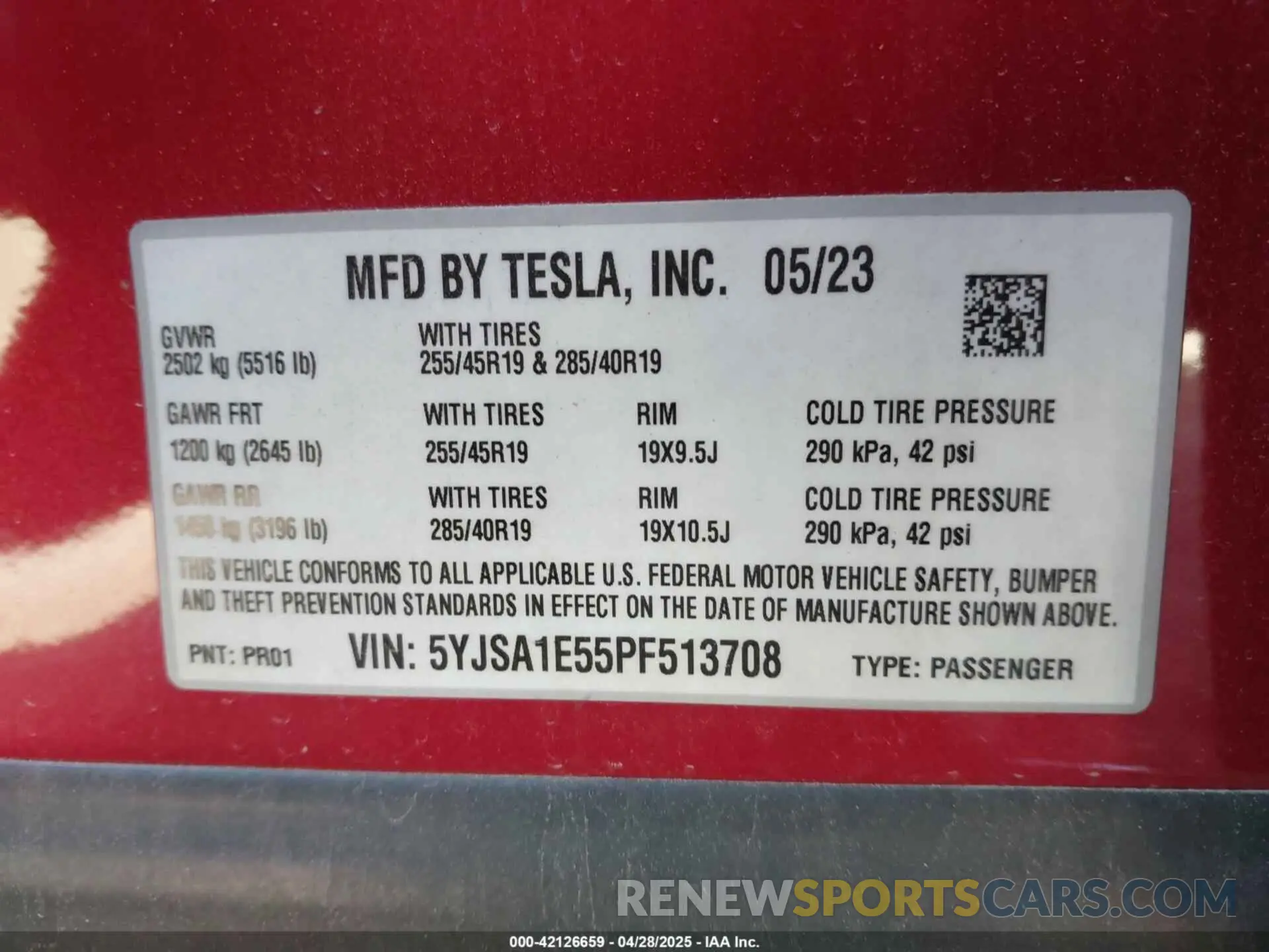 9 Фотография поврежденного автомобиля 5YJSA1E55PF513708 TESLA MODEL S 2023
