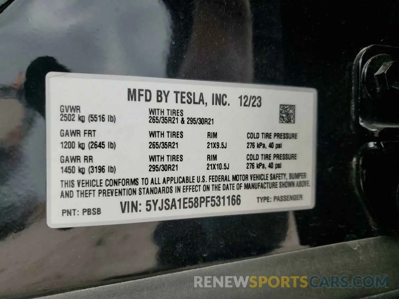 14 Photograph of a damaged car 5YJSA1E58PF531166 TESLA MODEL S 2023