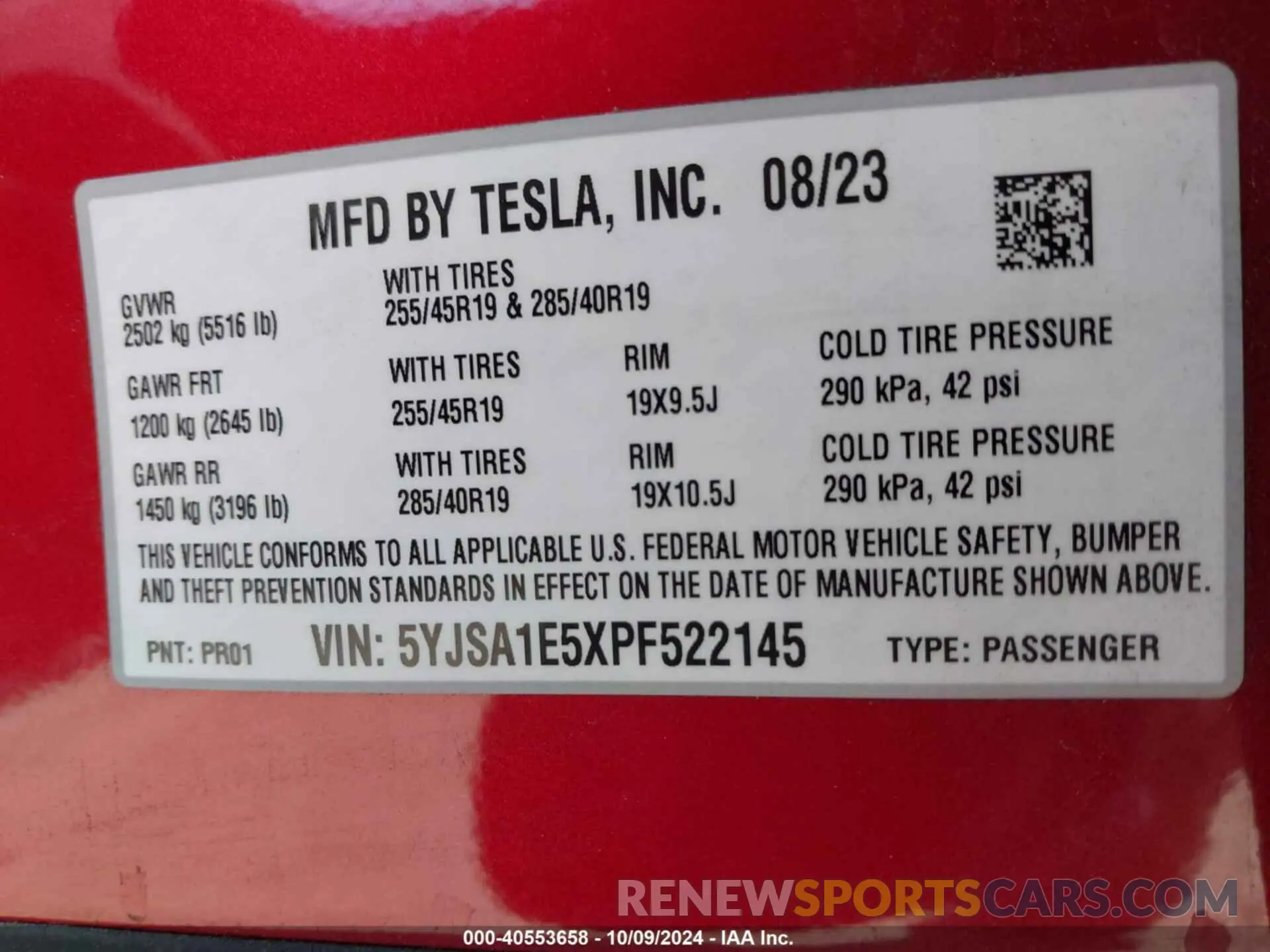 9 Photograph of a damaged car 5YJSA1E5XPF522145 TESLA MODEL S 2023