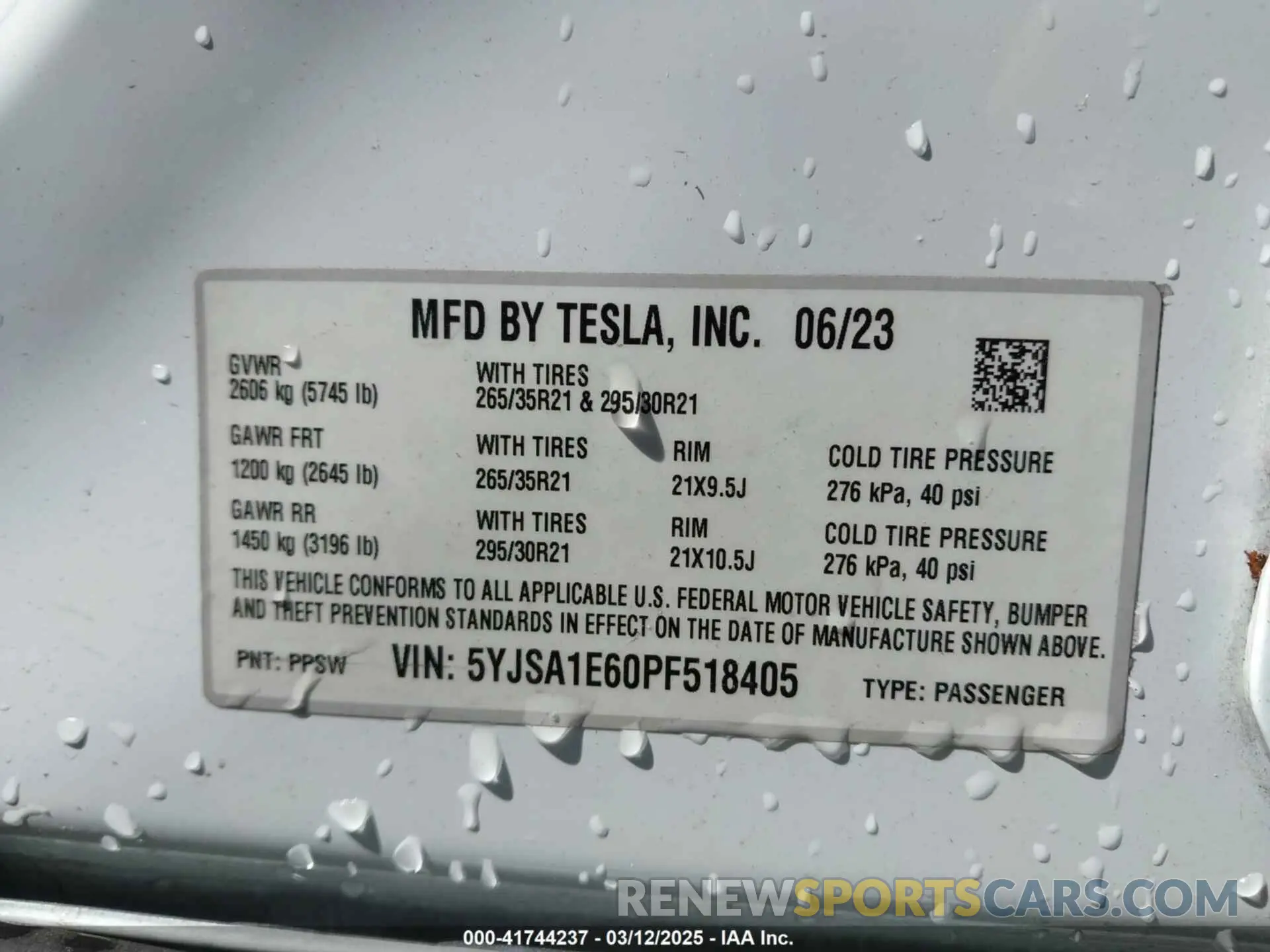 9 Photograph of a damaged car 5YJSA1E60PF518405 TESLA MODEL S 2023