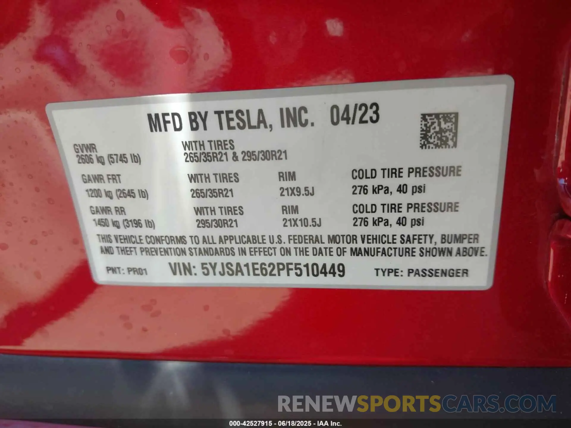 9 Photograph of a damaged car 5YJSA1E62PF510449 TESLA MODEL S 2023
