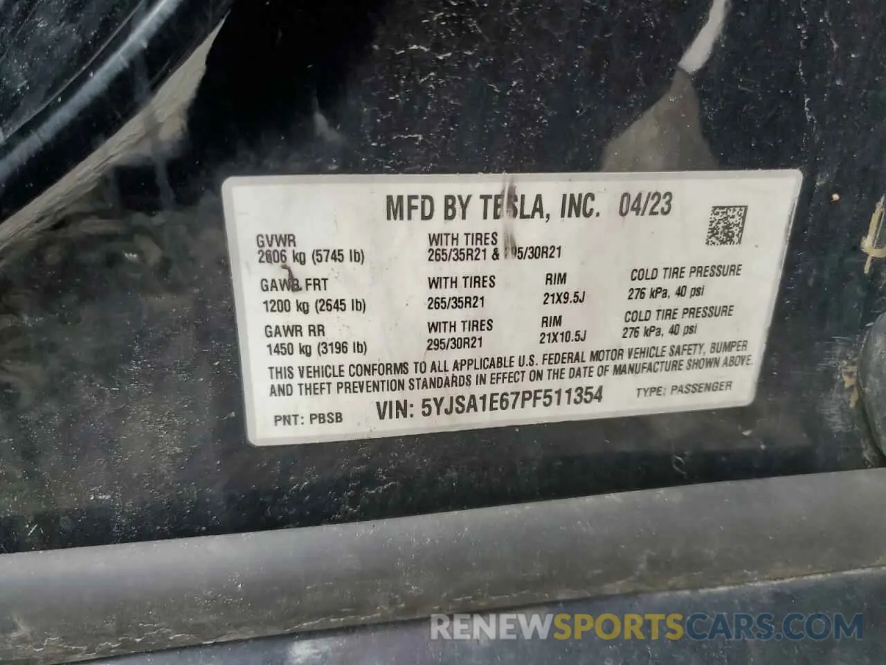 13 Photograph of a damaged car 5YJSA1E67PF511354 TESLA MODEL S 2023