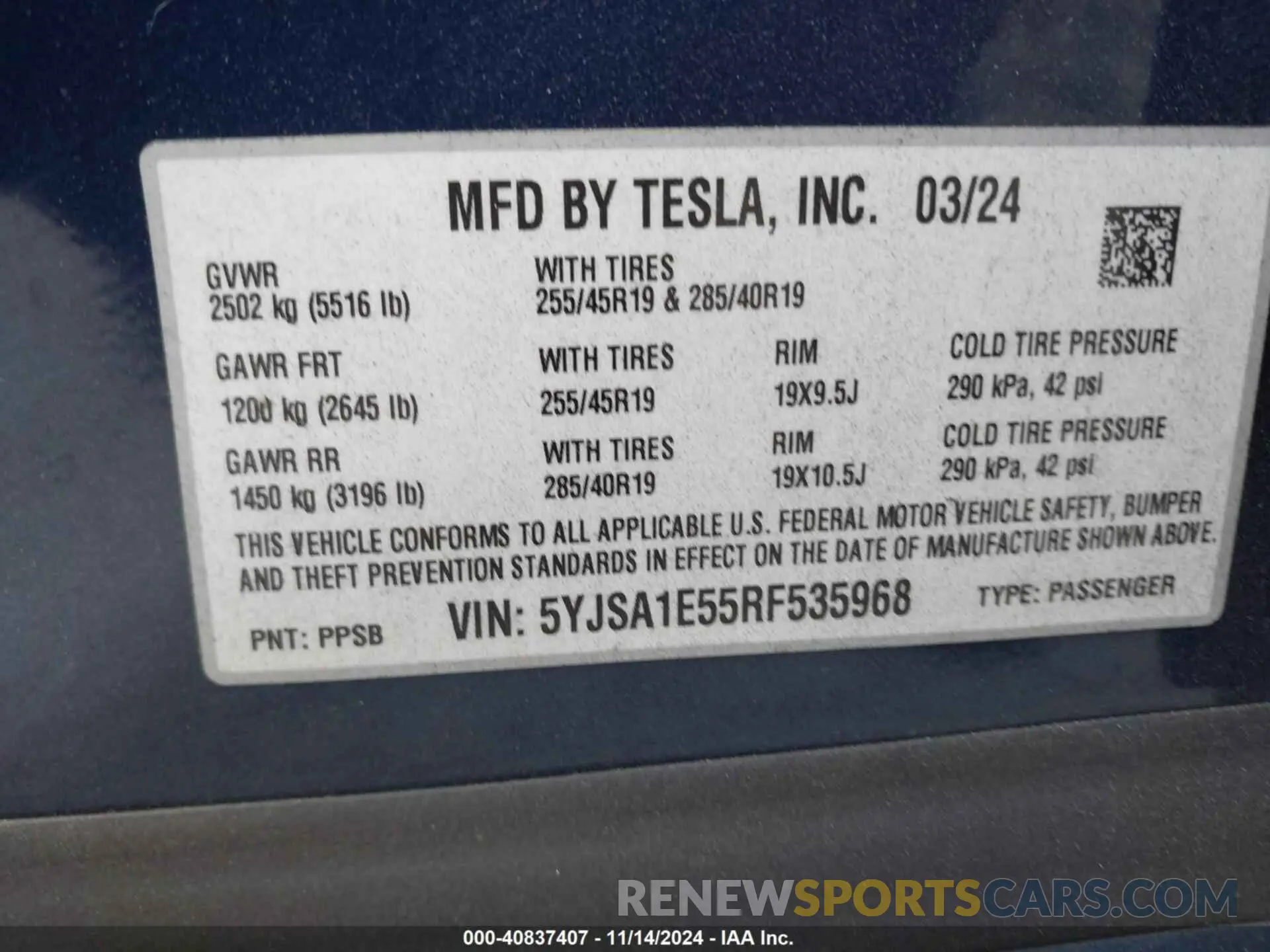 9 Фотография поврежденного автомобиля 5YJSA1E55RF535968 TESLA MODEL S 2024