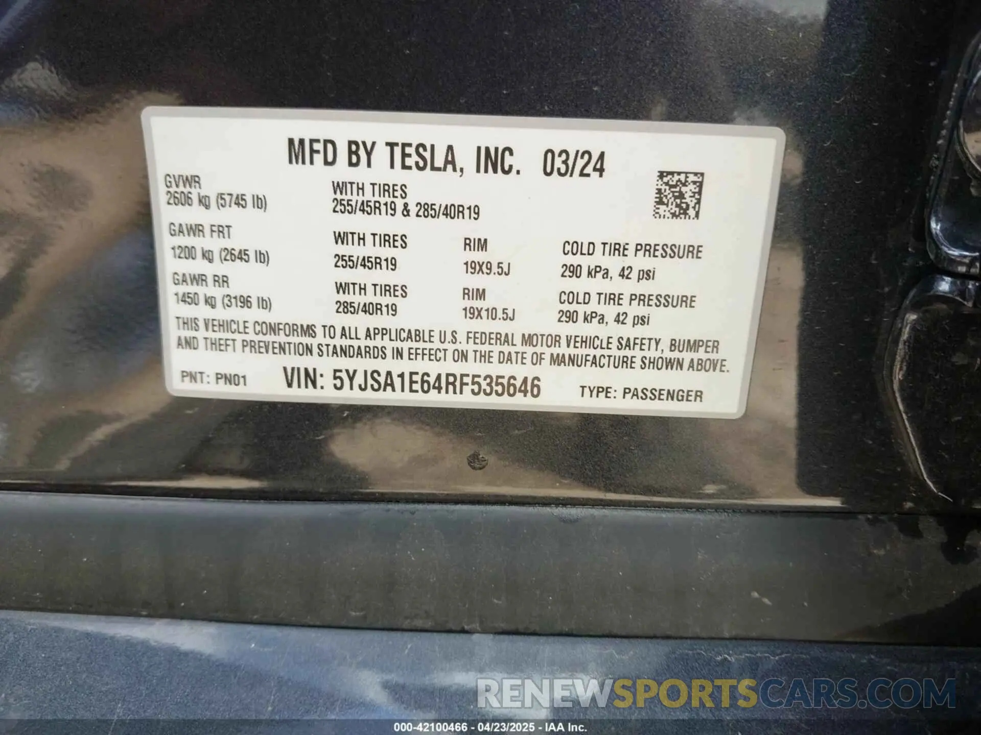 9 Фотография поврежденного автомобиля 5YJSA1E64RF535646 TESLA MODEL S 2024
