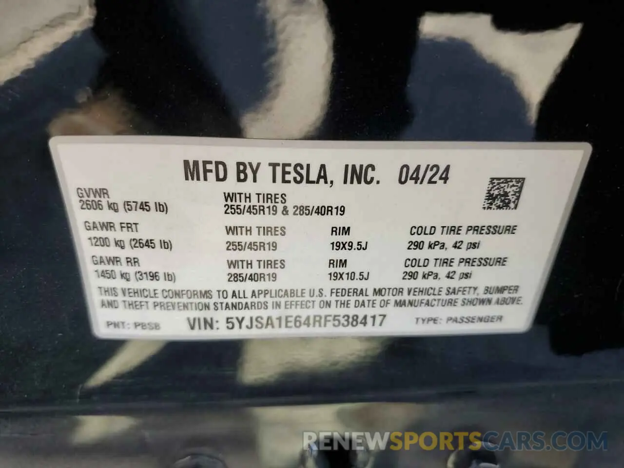 12 Photograph of a damaged car 5YJSA1E64RF538417 TESLA MODEL S 2024