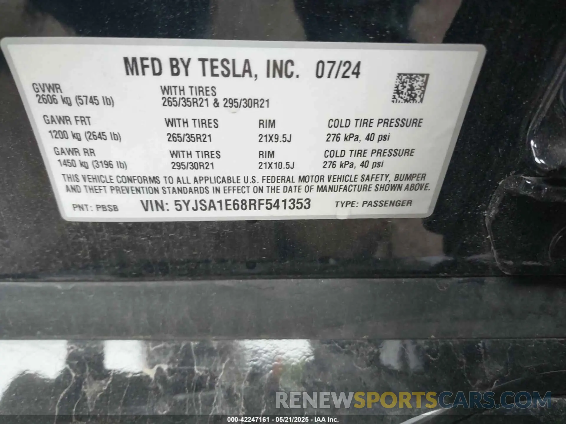 9 Фотография поврежденного автомобиля 5YJSA1E68RF541353 TESLA MODEL S 2024