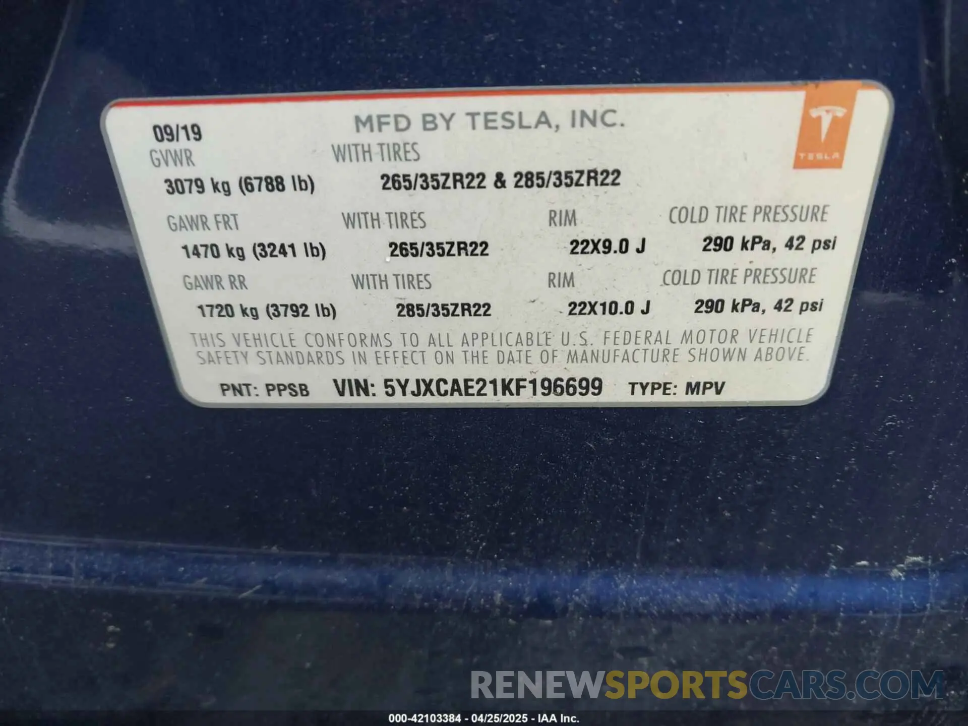9 Фотография поврежденного автомобиля 5YJXCAE21KF196699 TESLA MODEL X 2019