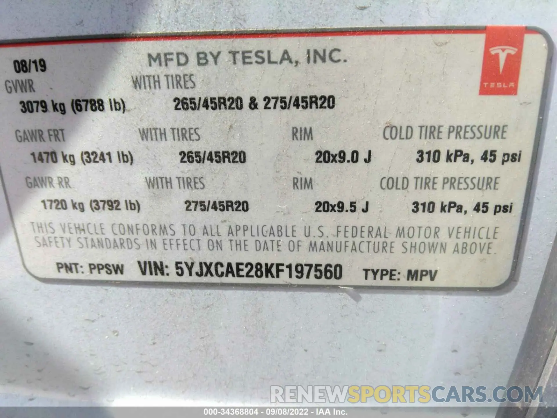9 Фотография поврежденного автомобиля 5YJXCAE28KF197560 TESLA MODEL X 2019