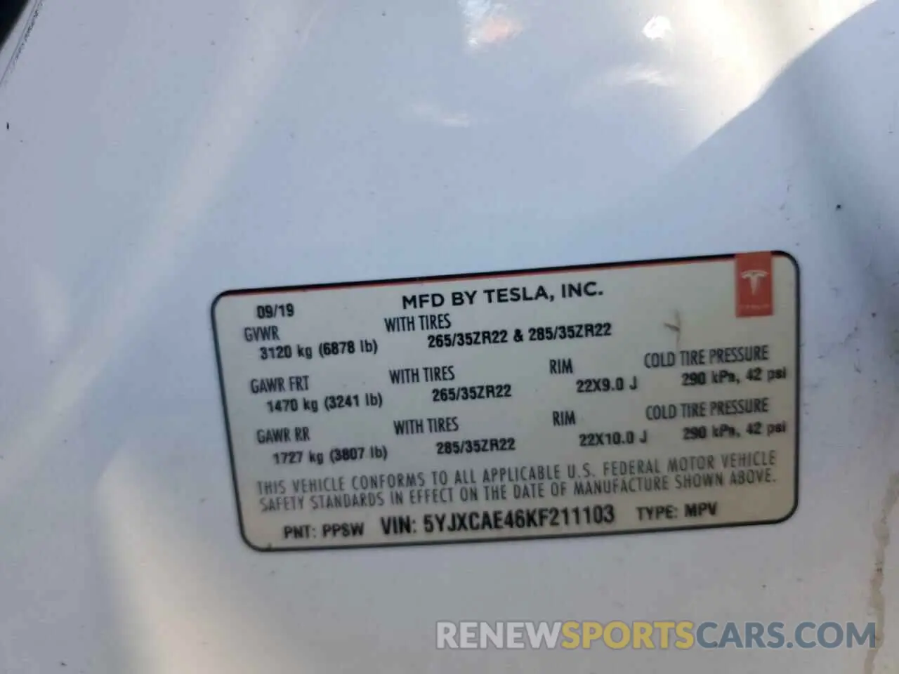12 Photograph of a damaged car 5YJXCAE46KF211103 TESLA MODEL X 2019
