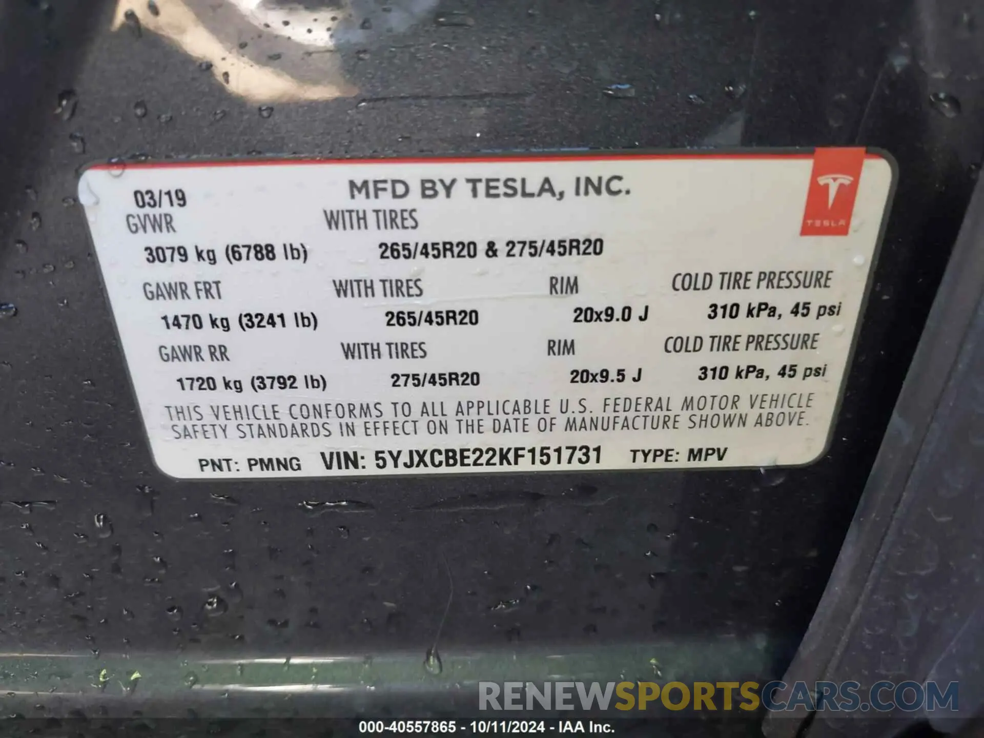 9 Photograph of a damaged car 5YJXCBE22KF151731 TESLA MODEL X 2019