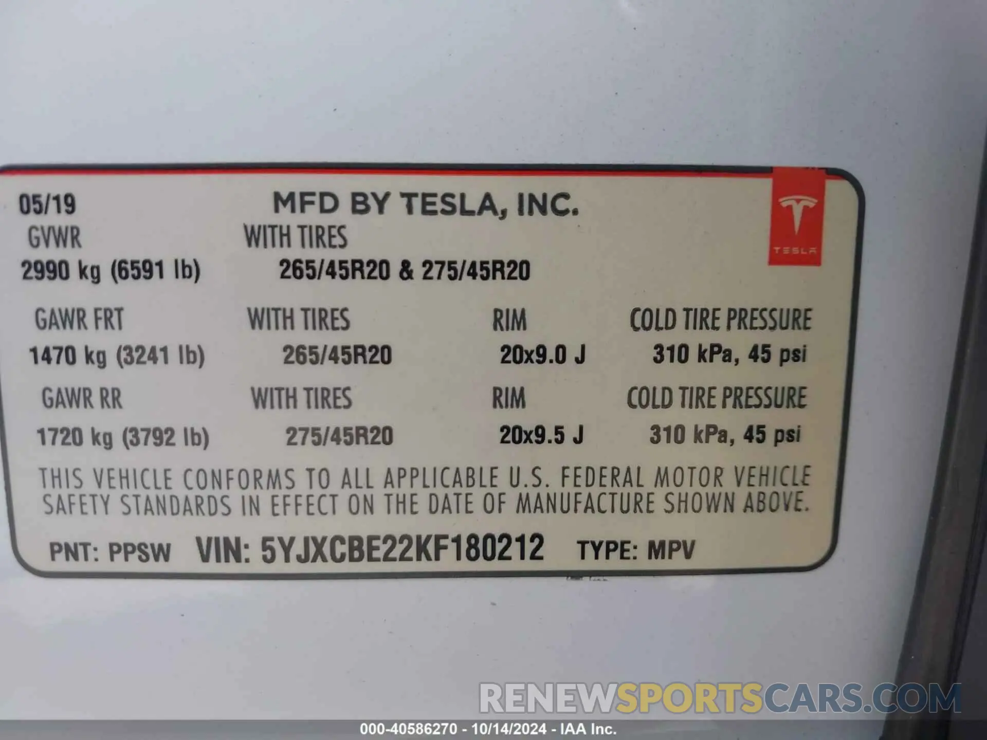 9 Photograph of a damaged car 5YJXCBE22KF180212 TESLA MODEL X 2019