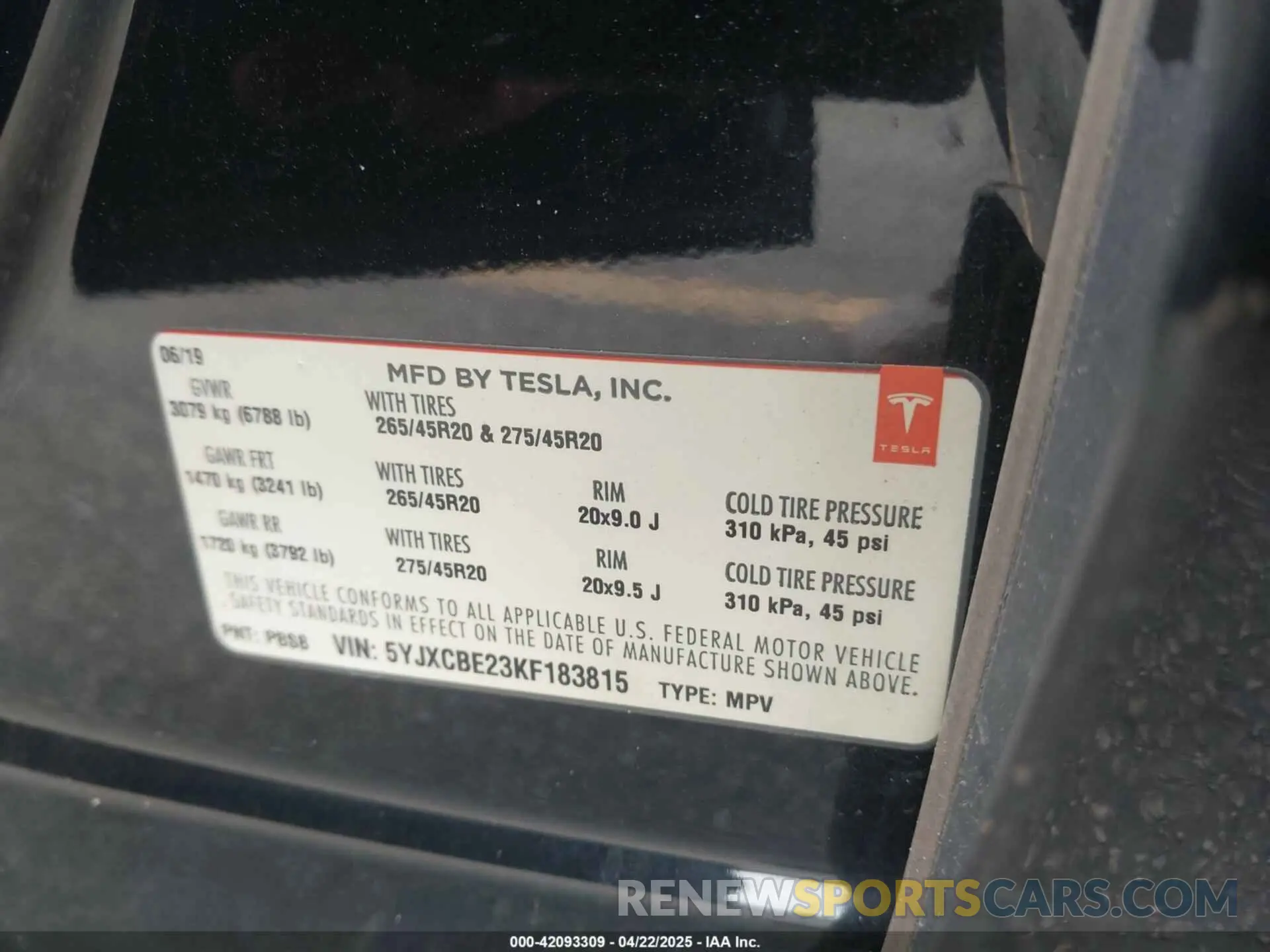 8 Фотография поврежденного автомобиля 5YJXCBE23KF183815 TESLA MODEL X 2019