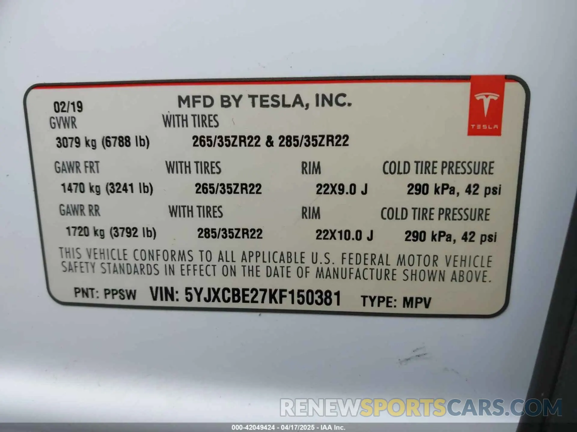 9 Фотография поврежденного автомобиля 5YJXCBE27KF150381 TESLA MODEL X 2019