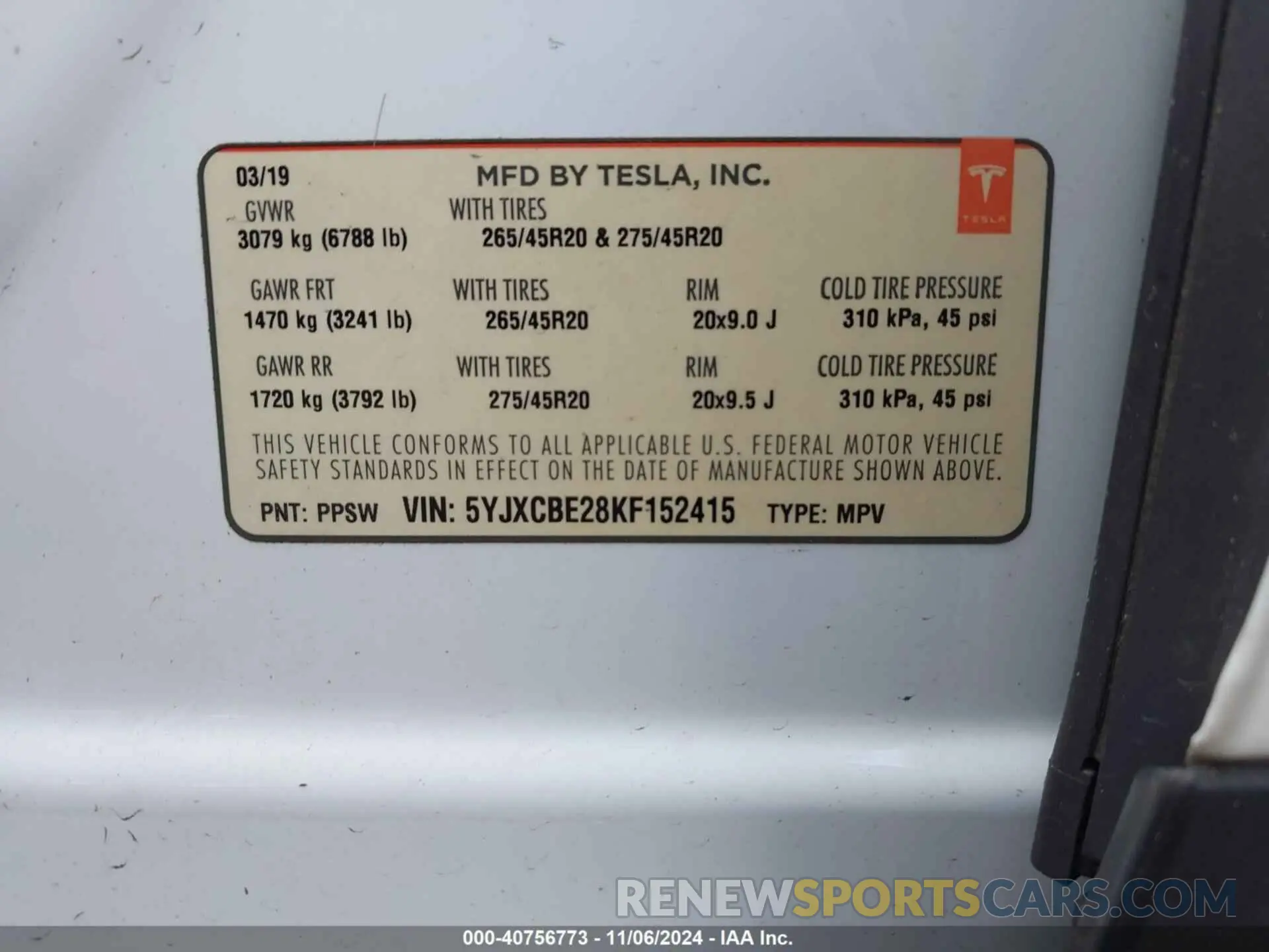 9 Photograph of a damaged car 5YJXCBE28KF152415 TESLA MODEL X 2019