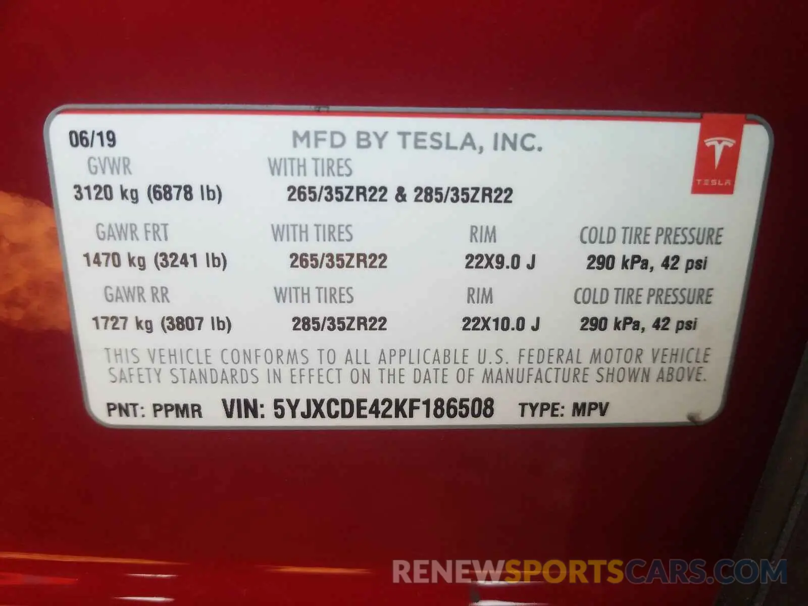 10 Фотография поврежденного автомобиля 5YJXCDE42KF186508 TESLA MODEL X 2019