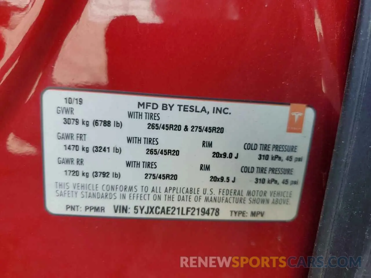 14 Фотография поврежденного автомобиля 5YJXCAE21LF219478 TESLA MODEL X 2020