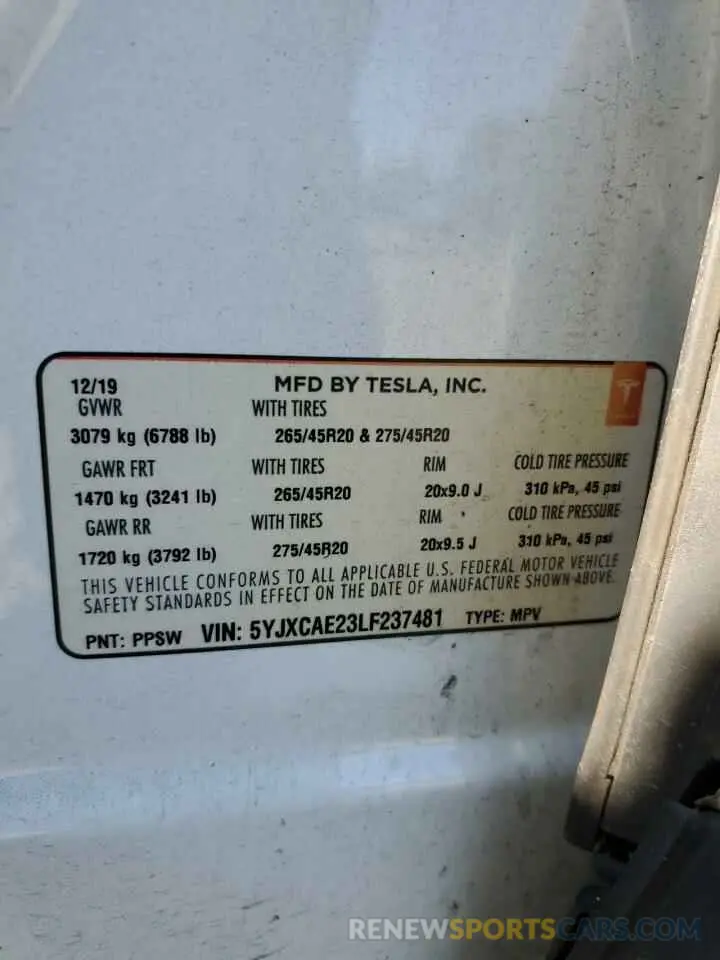 13 Фотография поврежденного автомобиля 5YJXCAE23LF237481 TESLA MODEL X 2020