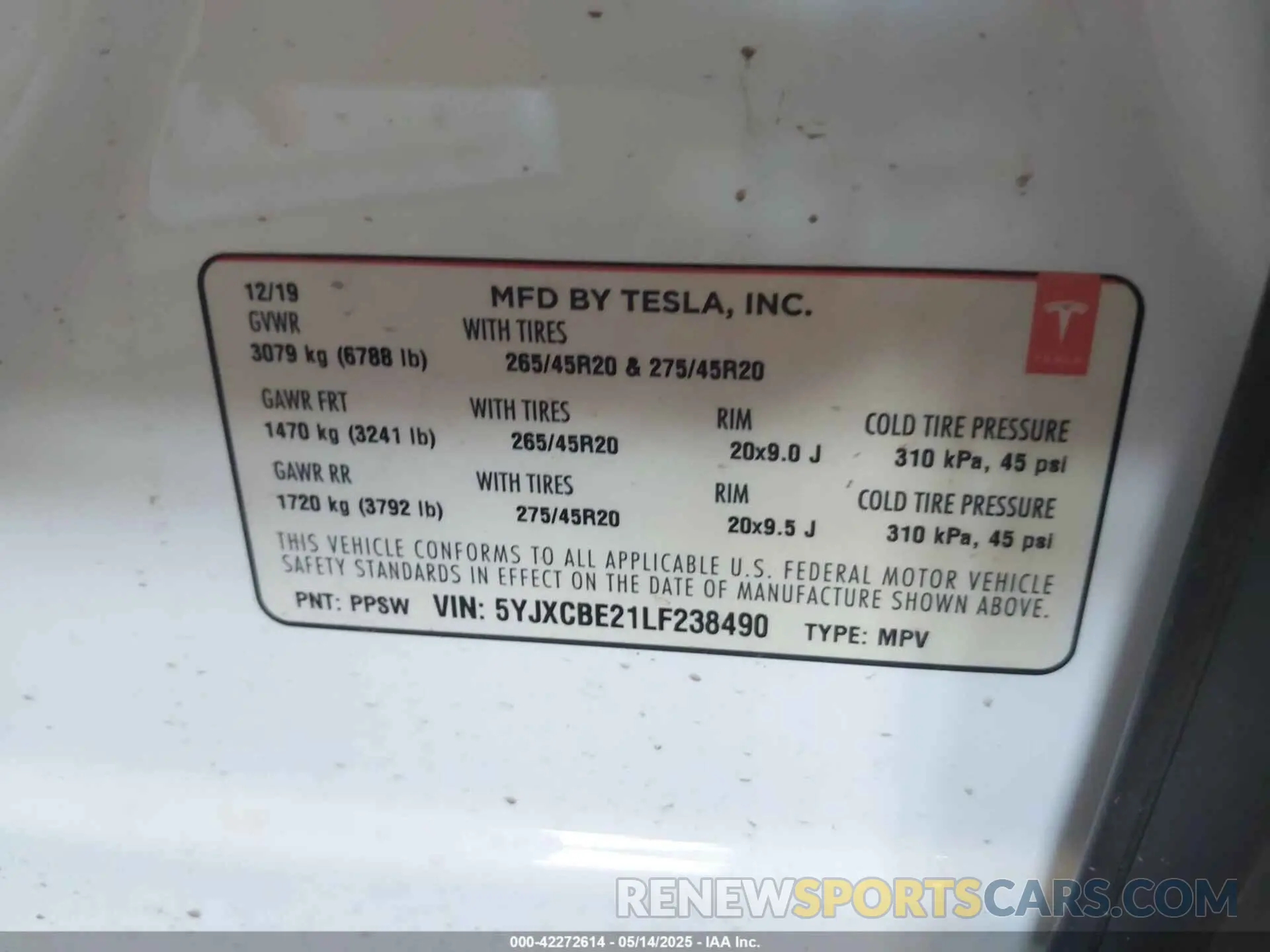 9 Фотография поврежденного автомобиля 5YJXCBE21LF238490 TESLA MODEL X 2020