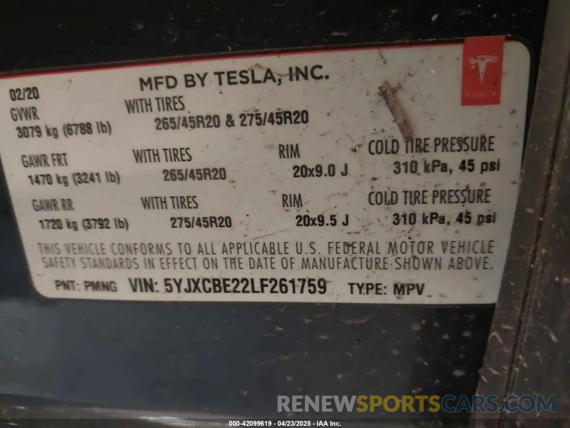 9 Фотография поврежденного автомобиля 5YJXCBE22LF261759 TESLA MODEL X 2020