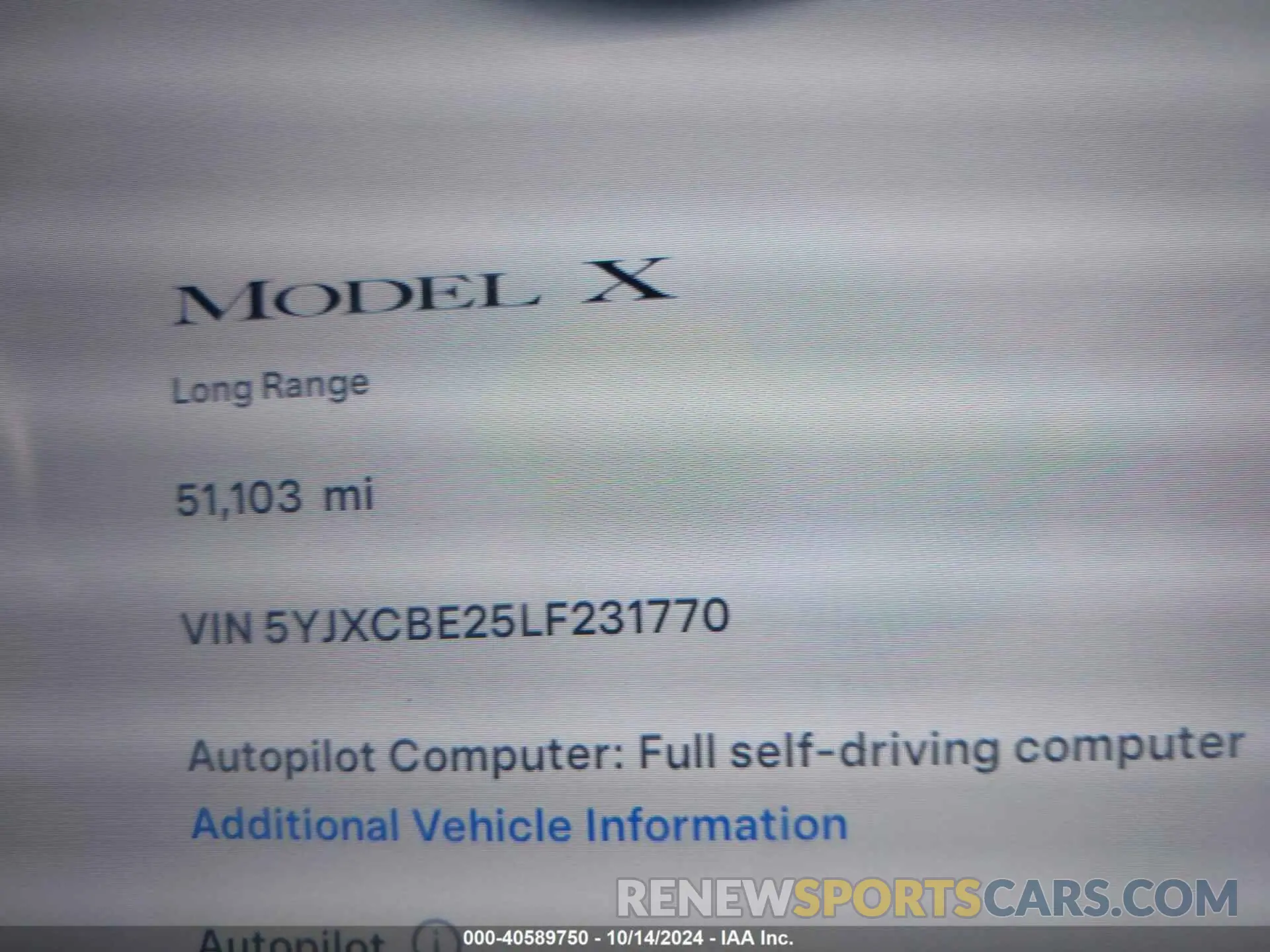 14 Фотография поврежденного автомобиля 5YJXCBE25LF231770 TESLA MODEL X 2020
