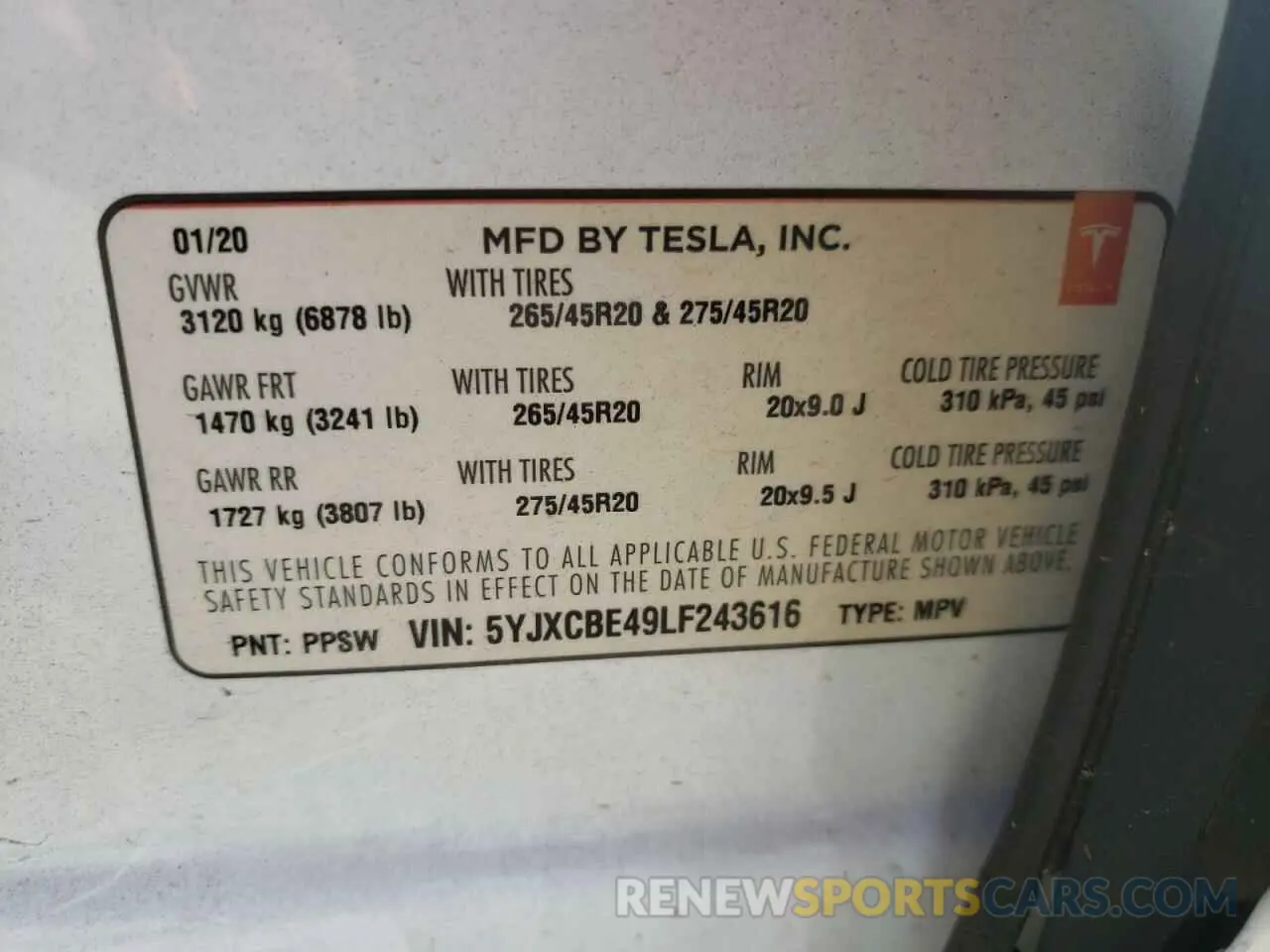 12 Photograph of a damaged car 5YJXCBE49LF243616 TESLA MODEL X 2020