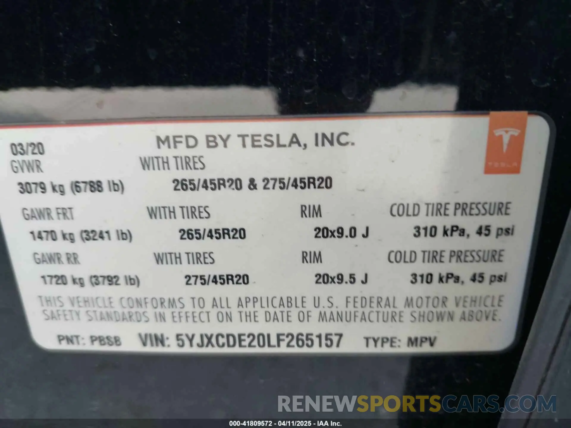 9 Фотография поврежденного автомобиля 5YJXCDE20LF265157 TESLA MODEL X 2020