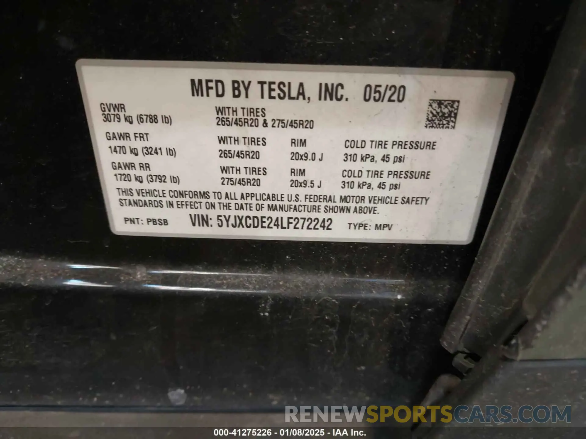 9 Фотография поврежденного автомобиля 5YJXCDE24LF272242 TESLA MODEL X 2020
