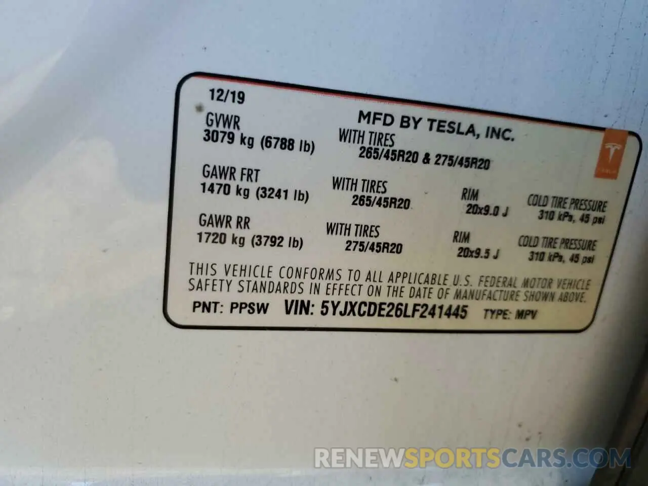 15 Фотография поврежденного автомобиля 5YJXCDE26LF241445 TESLA MODEL X 2020
