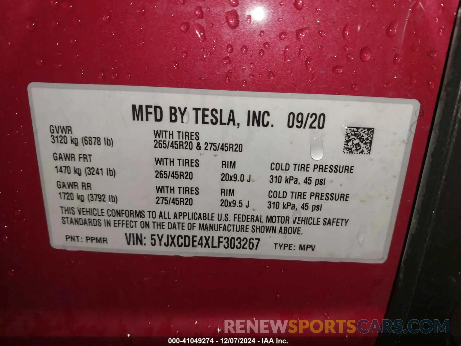 9 Photograph of a damaged car 5YJXCDE4XLF303267 TESLA MODEL X 2020