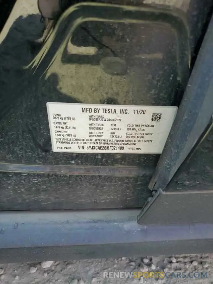 12 Photograph of a damaged car 5YJXCAE26MF321490 TESLA MODEL X 2021
