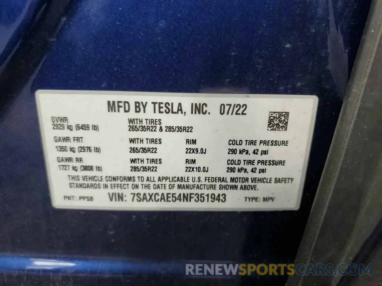 12 Photograph of a damaged car 7SAXCAE54NF351943 TESLA MODEL X 2022