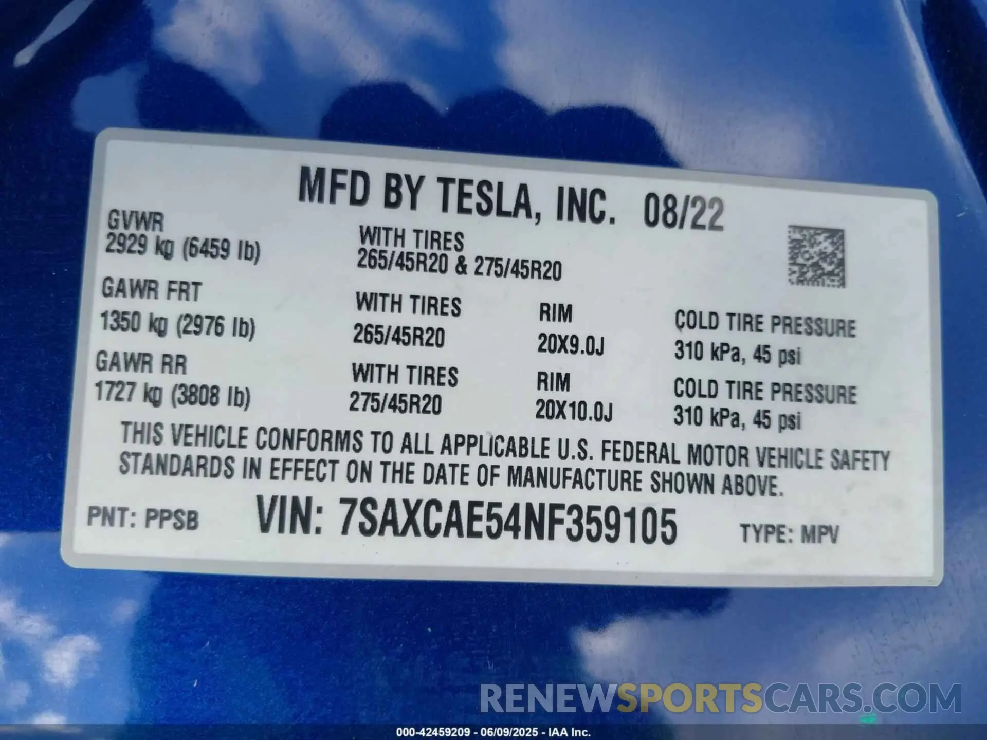 9 Photograph of a damaged car 7SAXCAE54NF359105 TESLA MODEL X 2022