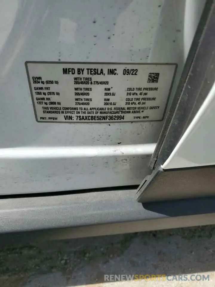 14 Photograph of a damaged car 7SAXCBE52NF362994 TESLA MODEL X 2022
