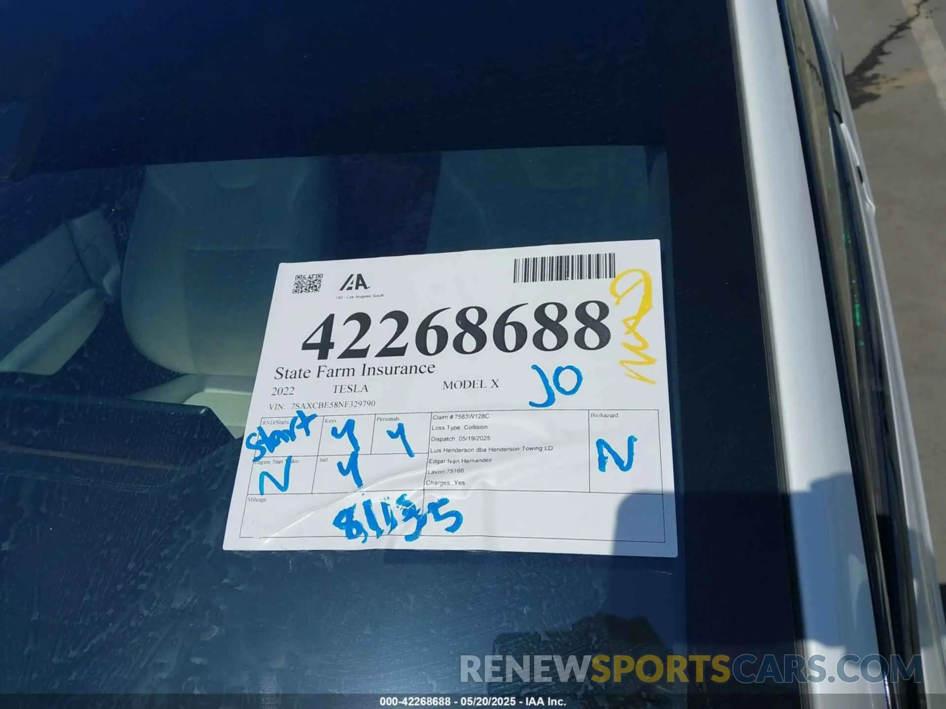 20 Photograph of a damaged car 7SAXCBE58NF329790 TESLA MODEL X 2022
