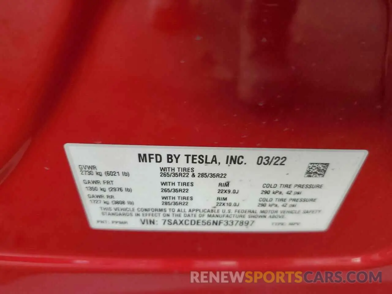 14 Фотография поврежденного автомобиля 7SAXCDE56NF337897 TESLA MODEL X 2022