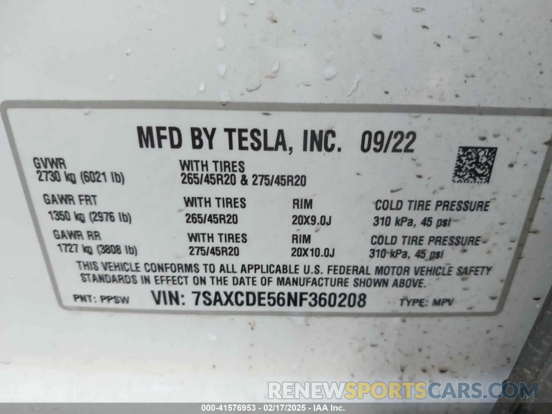 9 Фотография поврежденного автомобиля 7SAXCDE56NF360208 TESLA MODEL X 2022