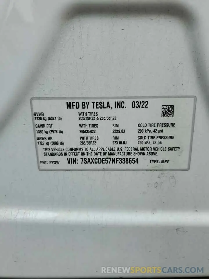 16 Фотография поврежденного автомобиля 7SAXCDE57NF338654 TESLA MODEL X 2022