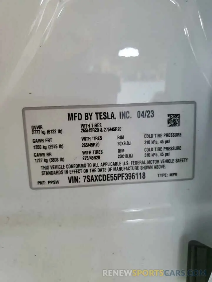 13 Photograph of a damaged car 7SAXCDE55PF396118 TESLA MODEL X 2023
