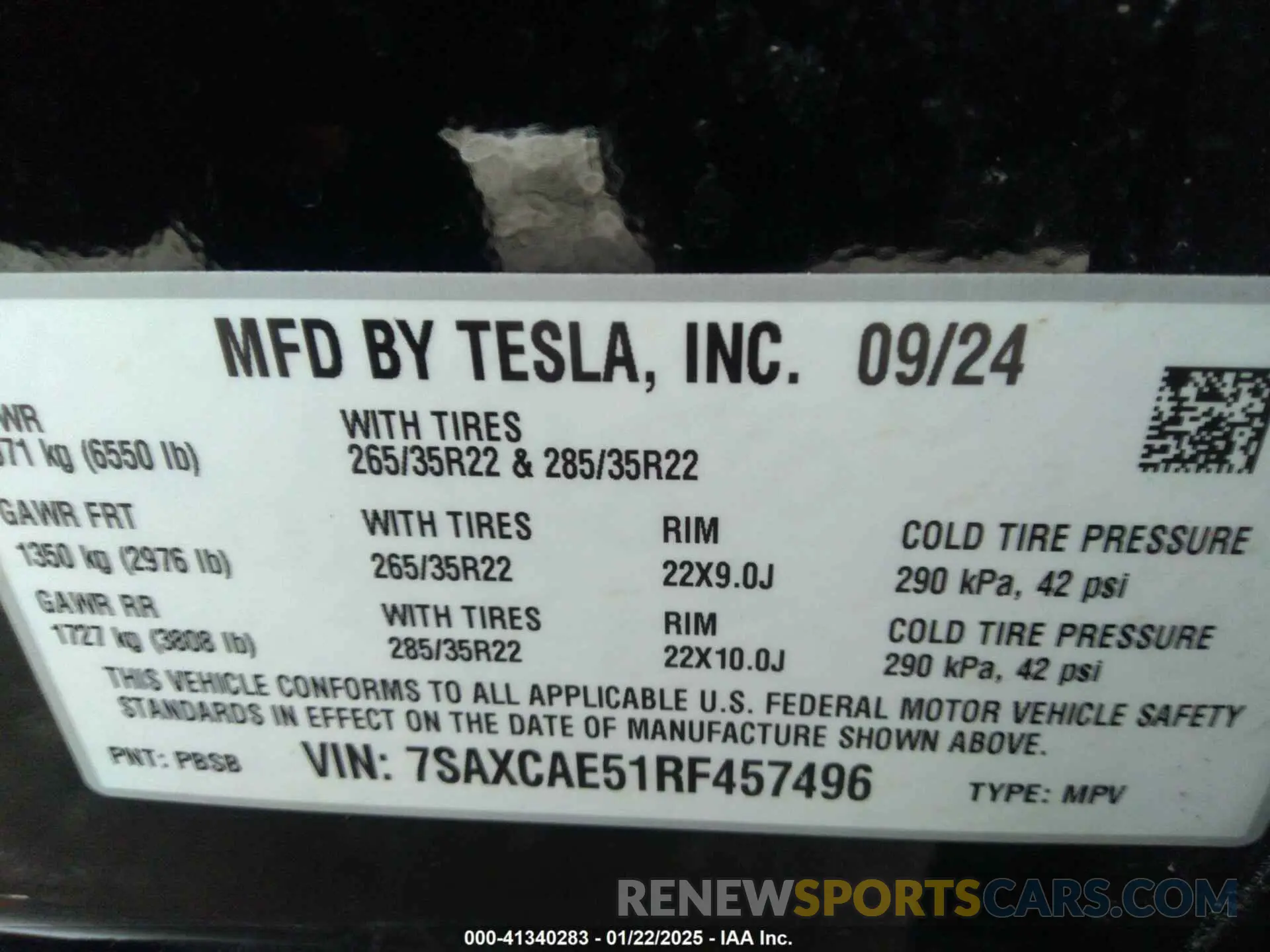 9 Photograph of a damaged car 7SAXCAE51RF457496 TESLA MODEL X 2024