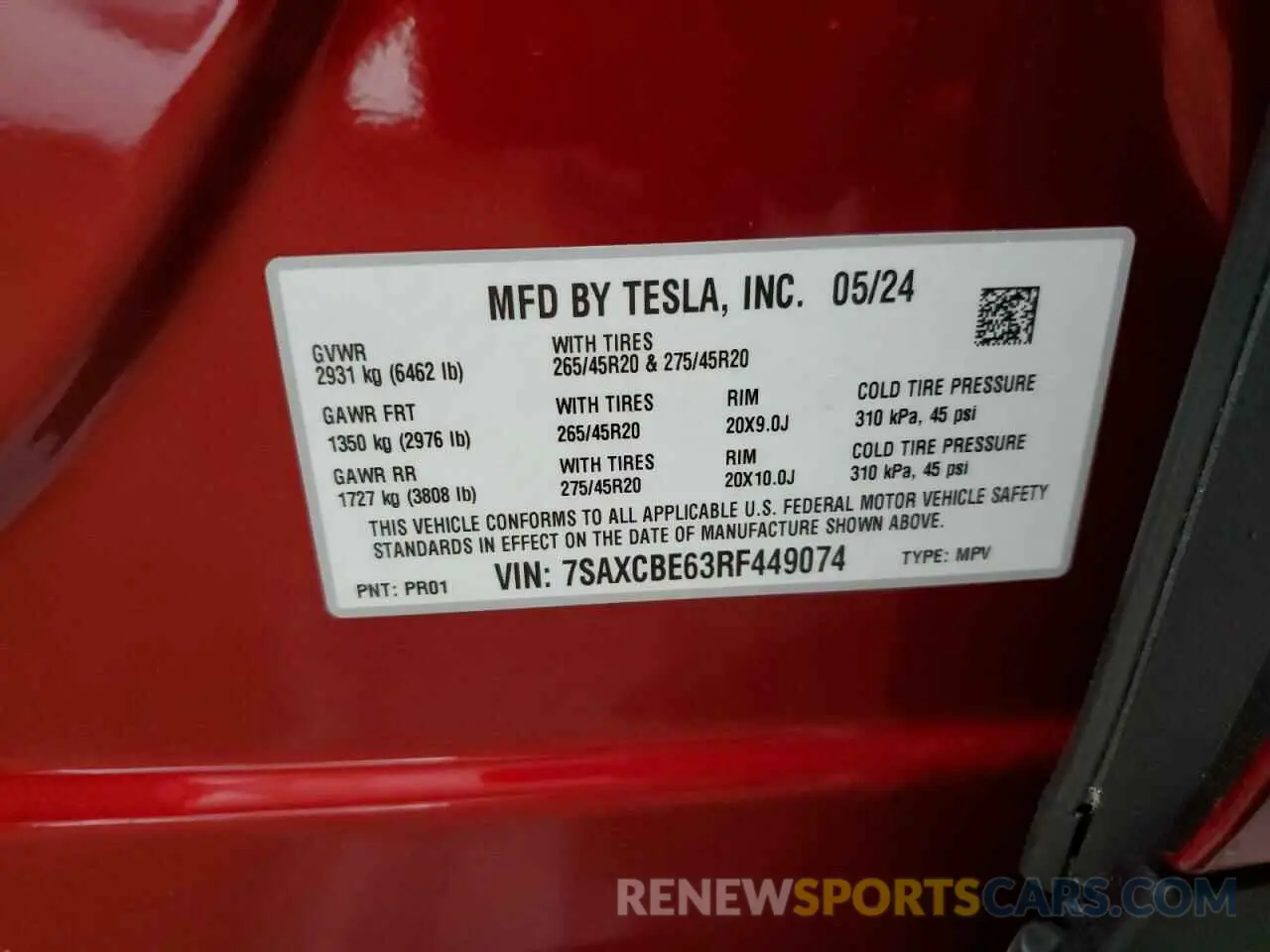14 Photograph of a damaged car 7SAXCBE63RF449074 TESLA MODEL X 2024